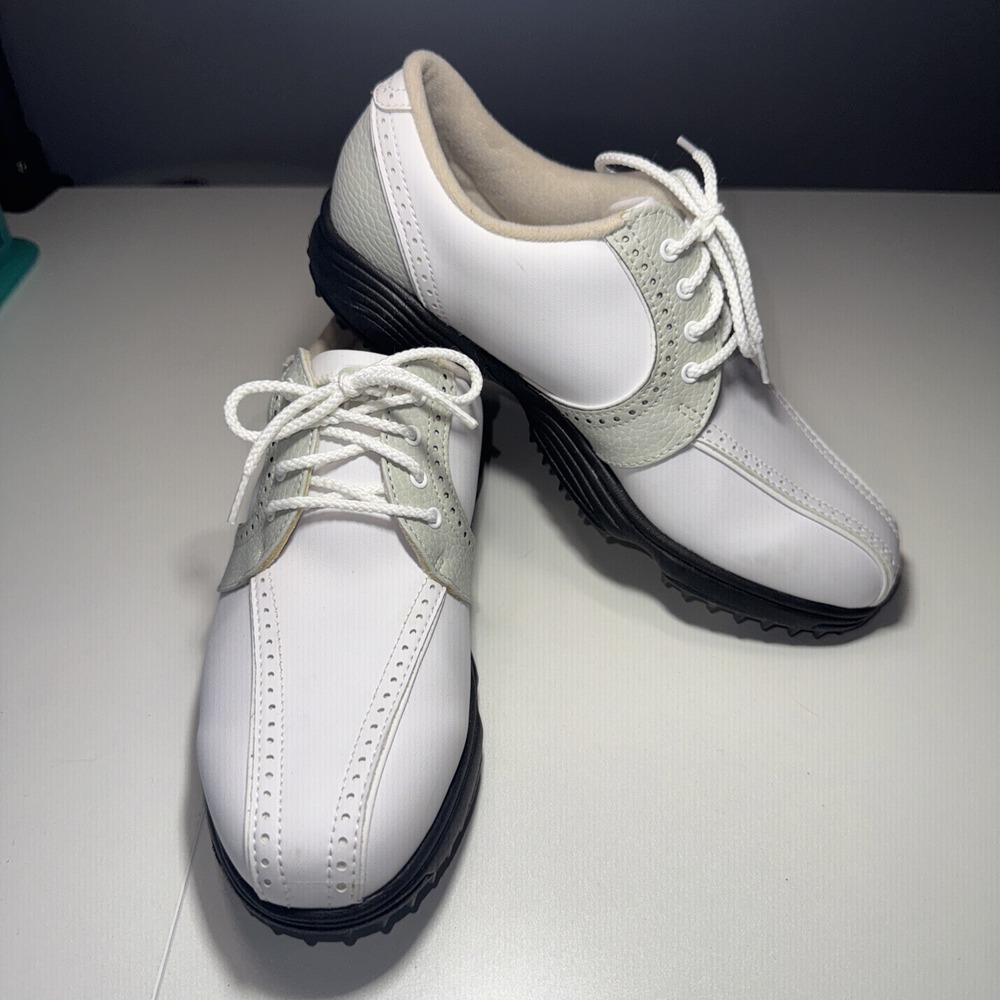 FootJoy GreenJoys Womens Golf Shoes Size 7 M White Beige Spikeless Oxford 48357
